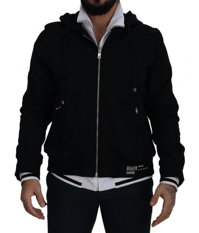 Dolce & Gabbana Black Polyester Hooded Full Zip Jacket