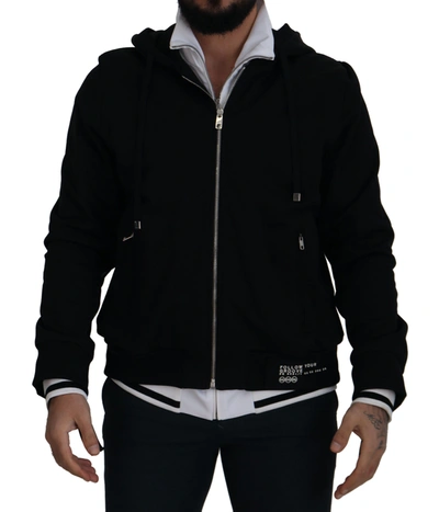 DOLCE & GABBANA BLACK POLYESTER HOODED FULL ZIP JACKET