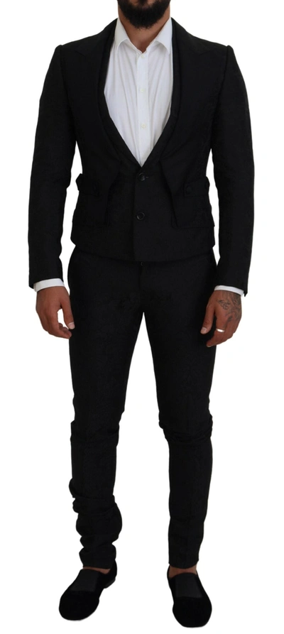 DOLCE & GABBANA BLACK POLYESTER MEN 2 PIECE MARTINI SUIT