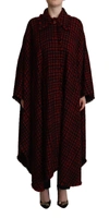 Dolce & Gabbana Black Red Cotton Checkered Over Coat Jacket In Black And Red