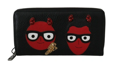Dolce & Gabbana Black Red Leather #dgfamily Zipper Continental Wallet In Black And Red