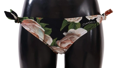 Dolce & Gabbana Black Roses Print Swimsuit Bikini Bottom Swimwear