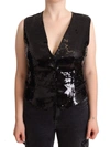 DOLCE & GABBANA BLACK SEQUIN V-NECK SLEEVELESS VEST TANK TOP