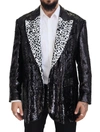 DOLCE & GABBANA BLACK SEQUINED COW PATTERN NYLON BLAZER