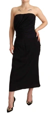 Dolce & Gabbana Black Silk Stretch Strapless Sheath Midi Dress In Black