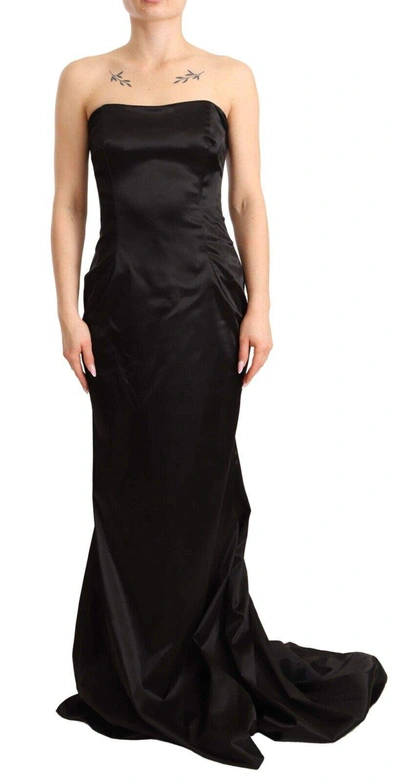 DOLCE & GABBANA BLACK SILK STRETCH SHEATH MERMAID GOWN DRESS