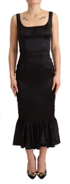 DOLCE & GABBANA BLACK SILK STRETCH SHEATH MERMAID MIDI DRESS