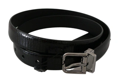 Dolce & Gabbana Black Silver Buckle Waist Lizard Skin Belt