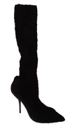 Dolce & Gabbana Black Stretch Socks Knee High Booties Shoes In Black