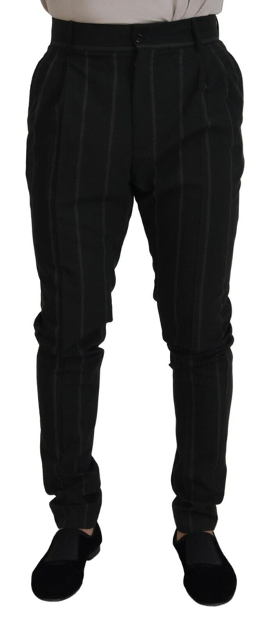Dolce & Gabbana Black Striped Men Trousers Cotton Trousers