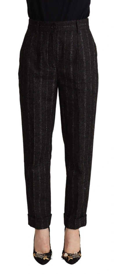 Dolce & Gabbana Black Striped High Waist Tapered Pants