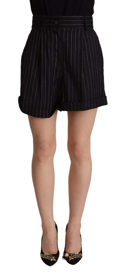 Dolce & Gabbana Black Stripes Wool High Waist Trouser Bermuda Shorts In Black,white