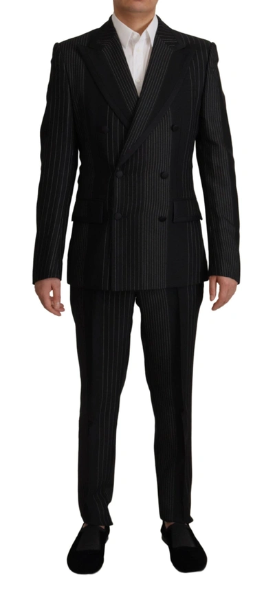 DOLCE & GABBANA BLACK STRIPES RAYON FORMAL 2 PIECE SUIT