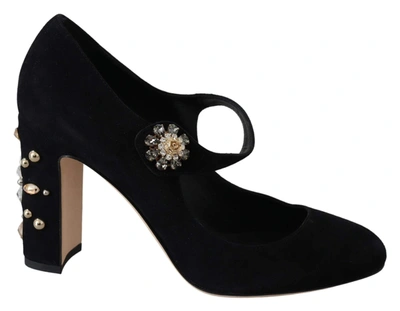 Dolce & Gabbana Black Suede Crystal Heels