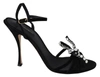 DOLCE & GABBANA BLACK SUEDE CRYSTALS HEELS SANDALS SHOES