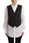 DOLCE & GABBANA BLACK STRIPES WOOL V-NECK SLEEVELESS BUTTON waistcoat TOP