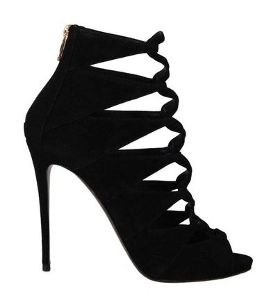 DOLCE & GABBANA BLACK SUEDE ANKLE STRAP SANDALS BOOT