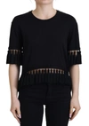 DOLCE & GABBANA BLACK T-SHIRT BLOUSE TASSLE COTTON BLOUSE