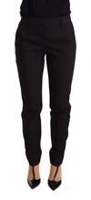Dolce & Gabbana Black Tapered Women Trouser Virgin Wool Pants In Black