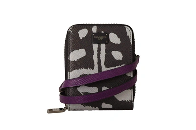 Dolce & Gabbana Black Tiger Leather Mini Bifold Sling Purse Wallet In Purple And Black