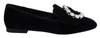 Dolce & Gabbana Black Velvet Crystals Loafers Flats Shoes In Black