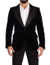 DOLCE & GABBANA BLACK VELVET SINGLE BREASTED ONE BUTTON BLAZER