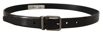 Dolce & Gabbana Black Vernice Puntinata Leather Silver Tone Metal Belt