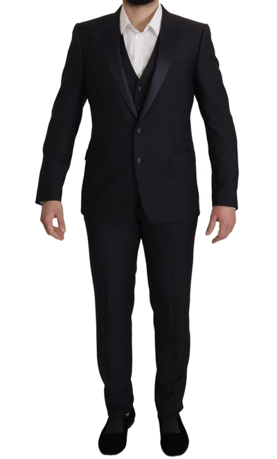 DOLCE & GABBANA BLACK VIRGIN WOOL FORMAL 3 PIECE SUIT