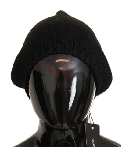 DOLCE & GABBANA BLACK VIRGIN WOOL KNITTED  WINTER BEANIE HAT