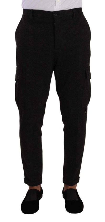 Dolce & Gabbana Black Viscose Cargo Skinny  Trouser Pants