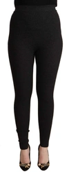 DOLCE & GABBANA BLACK VIRGIN WOOL STRETCH WAIST TIGHTS PANTS