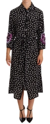 Dolce & Gabbana Black White Crystal Sequined Floral Dress In Black
