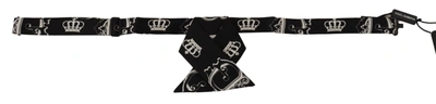 Dolce & Gabbana Black White Crown Print Adjustable Neck Papillon Bow Tie