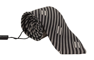 Dolce & Gabbana Black White Lining Print 100% Silk Adjustable Accessory Tie In Black,white