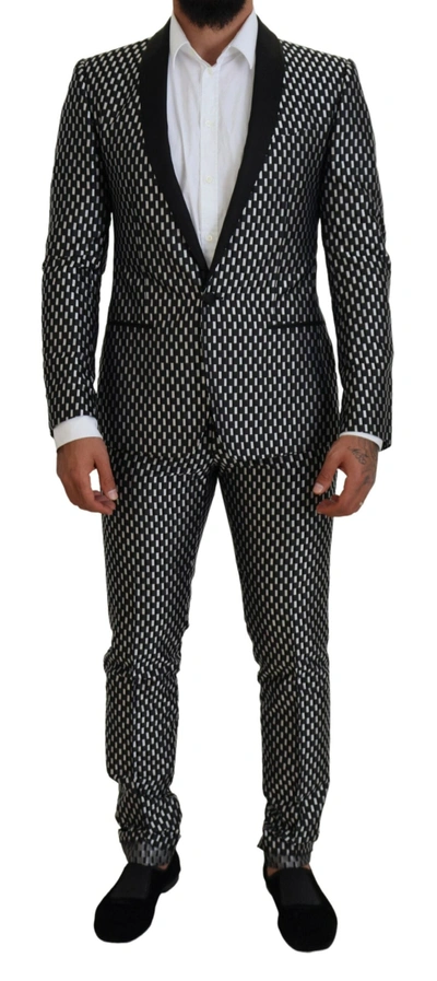 Dolce & Gabbana Black White Silk Martini Slim Fit Suit