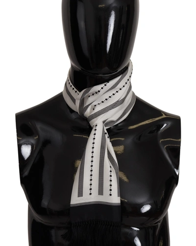 Dolce & Gabbana Black White Silk Polka Dot Print Shawl Fringe Scarf