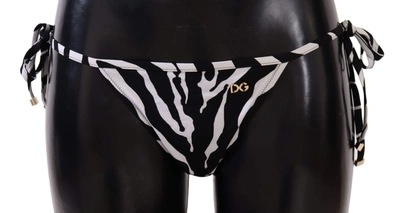 Dolce & Gabbana Black White Zebra Swimsuit Bikini Bottom Swimwear In Brown