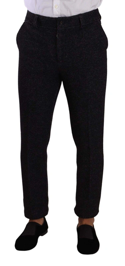 Dolce & Gabbana Black Wool  Formal Trouser Dress Pants In Black And Gray