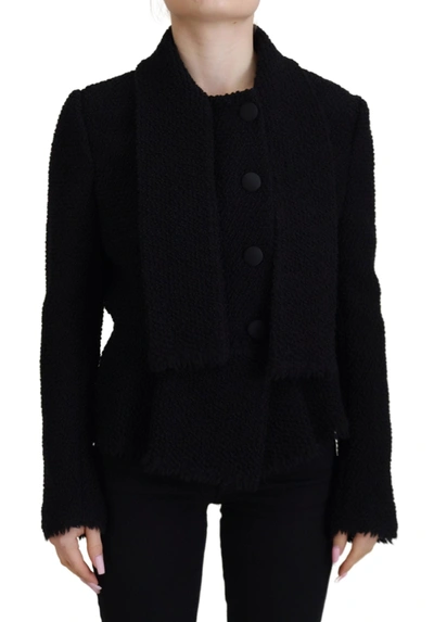 Dolce & Gabbana Black Wool Coat Blazer Wrap Jacket