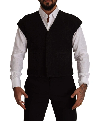 Dolce & Gabbana Black Wool Cotton Dress Waistcoat Vest