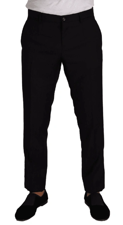 Dolce & Gabbana Black Wool Dg Logo Trouser Dress Pants