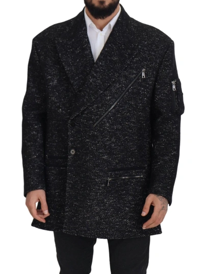 DOLCE & GABBANA BLACK WOOL DOUBLE BREASTED COAT  JACKET