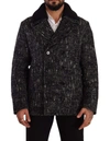 Dolce & Gabbana Black Wool Double Breasted Coat Men Jacket In Black And Gray