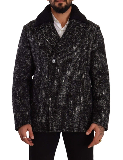 Dolce & Gabbana Black Wool Double Breasted Coat Men Jacket In Black And Gray