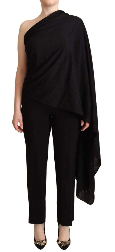 Dolce & Gabbana Black Wool Knit One Shoulder Long Sleeves Top