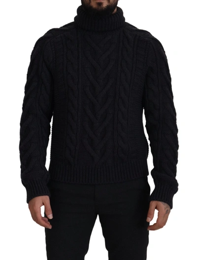 Dolce & Gabbana Black Wool Knit Turtleneck Pullover Sweater