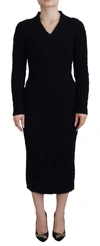 Dolce & Gabbana Black Wool Knitted Sheath Sweater Dress In Black