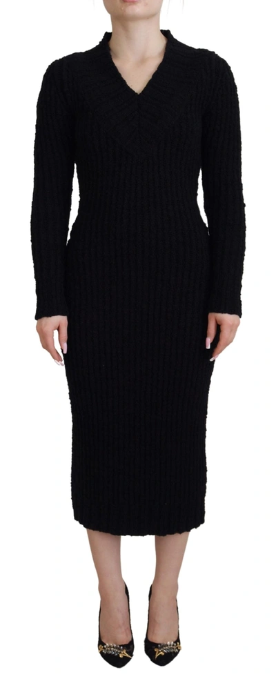 Dolce & Gabbana Black Wool Knitted Sheath Sweater Dress