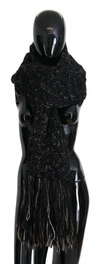 Dolce & Gabbana Black Wool Knitted Wrap Foulard Fringe Scarf In Black