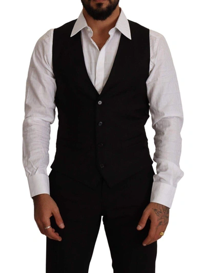 Dolce & Gabbana Black Wool Single Breasted Waistcoat Vest In Blue